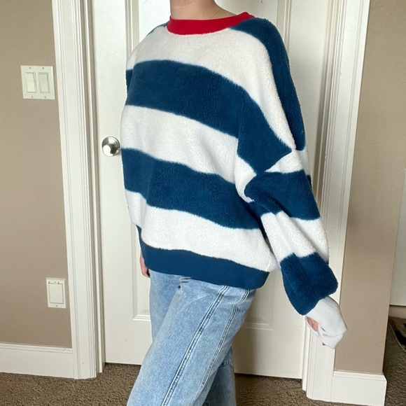Anthropologie MAEVE Striped Blue and White CREWNECK sweater - Picture 4 of 7